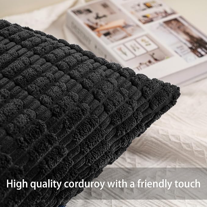 Pack of 2 Corduroy Decorative Throw Pillow Covers 22x22 Inch Soft Striped - Image 2