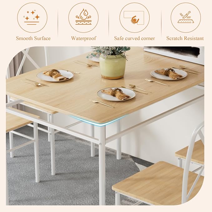 VECELO Dining Table Set for 4, 5-Piece Wood Kitchen Table - Image 3