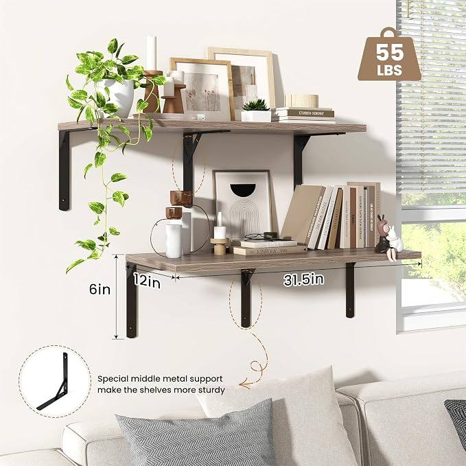 Fun Memories Floating Shelves for Wall, 12 Inch Deep Floating Shelves Set of 2 - Image 4