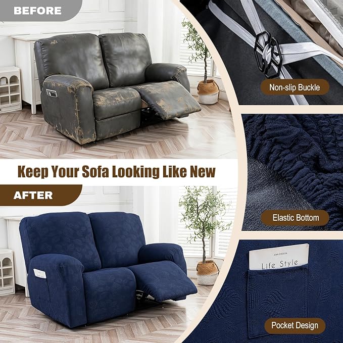 Gennia Recliner Loveseat Cover 4 Pieces, Waterproof Stretch Recliner Sofa - Image 5