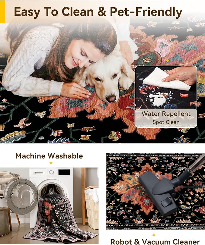 RELEANY Area Rugs 3'x4' Washable Non-Slip, Floral Vintage Distress Print - Image 4