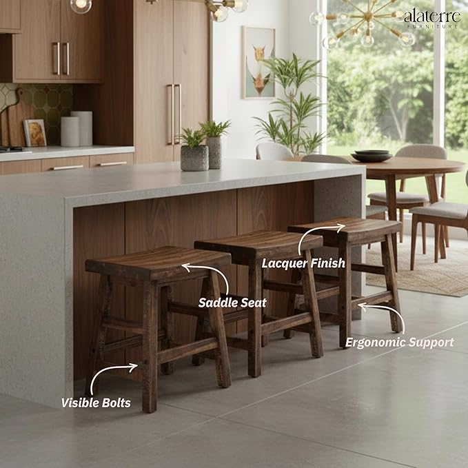 Alaterre Furniture Durango Set of 2 Industrial 20-Inch Wood Dining Stools – - Image 5
