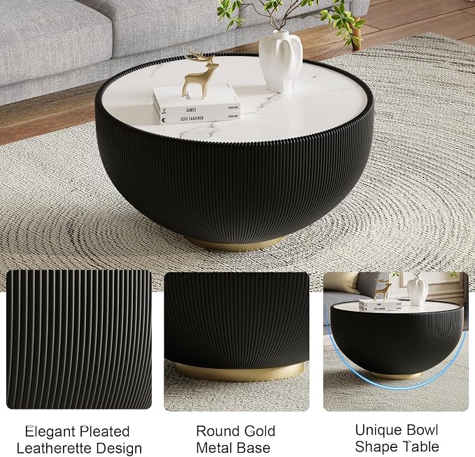SSLine Bowl-Shape Coffee Table Set of 2 Modern Sintered Stone Top Nesting - Image 3