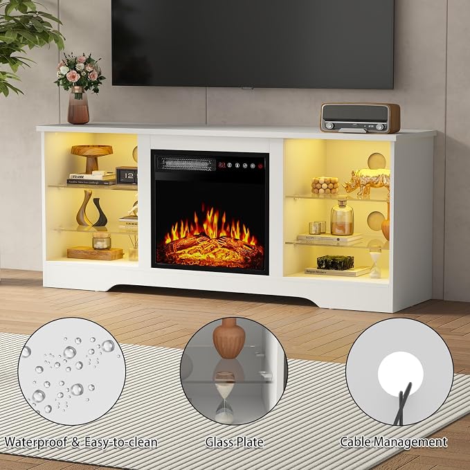 PRETZI Fireplace TV Stand with 18" Fireplace Up to 65" TVs, TV Media Console - Image 5