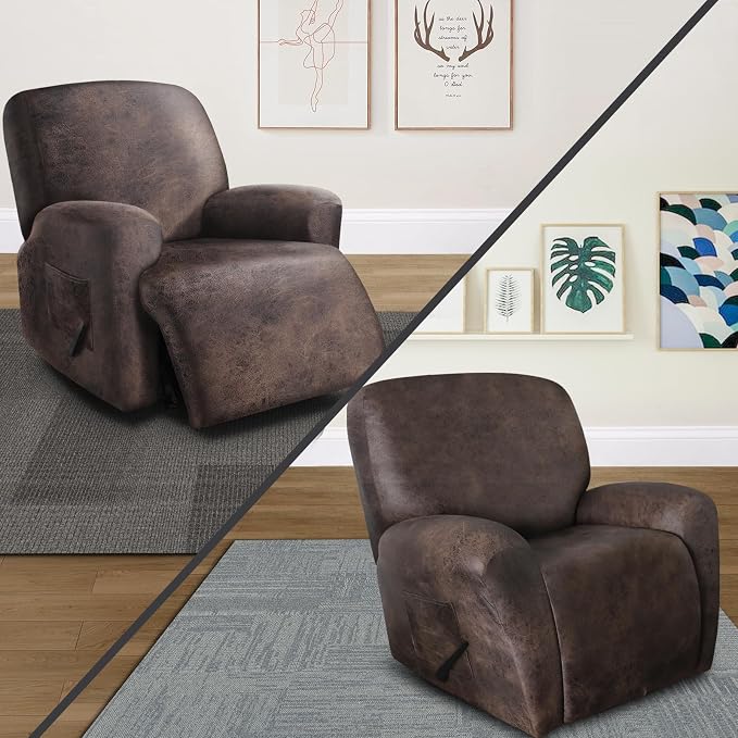 ANARACHON Recliner Chair Covers Leather Like, 4 Pieces Recliner Cover - Image 2