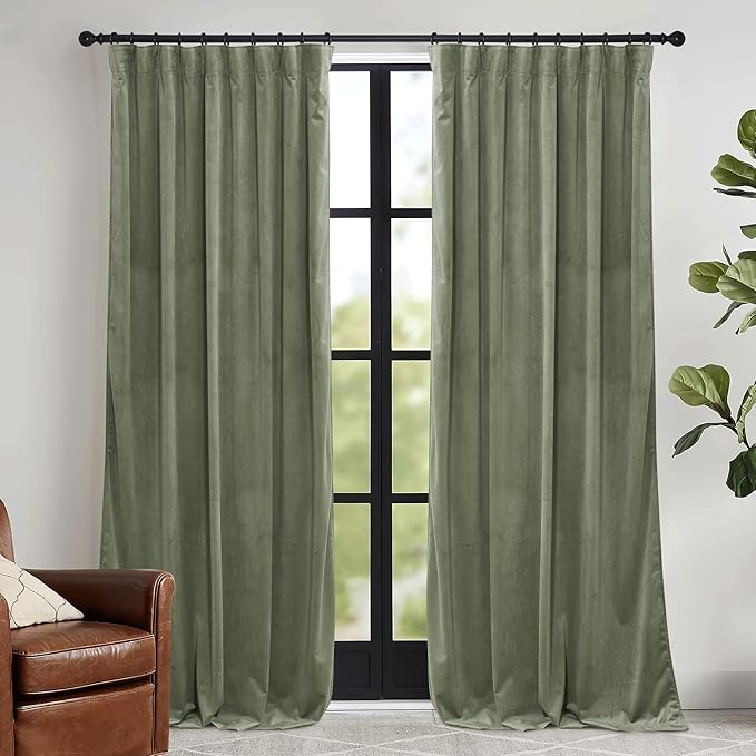 RYB HOME Sage Green Velvet Curtains 92 inches by RYBHOME