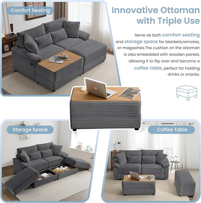 SUNWAVE 74" W Double Chaise Lounge Chair Indoor, Oversized Loveseat - Image 4