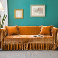 GLORY SEASON Velvet Sofa Cover Soft Decorative Luxurious Solid Exquisite Ruffle by GLORYSEASON