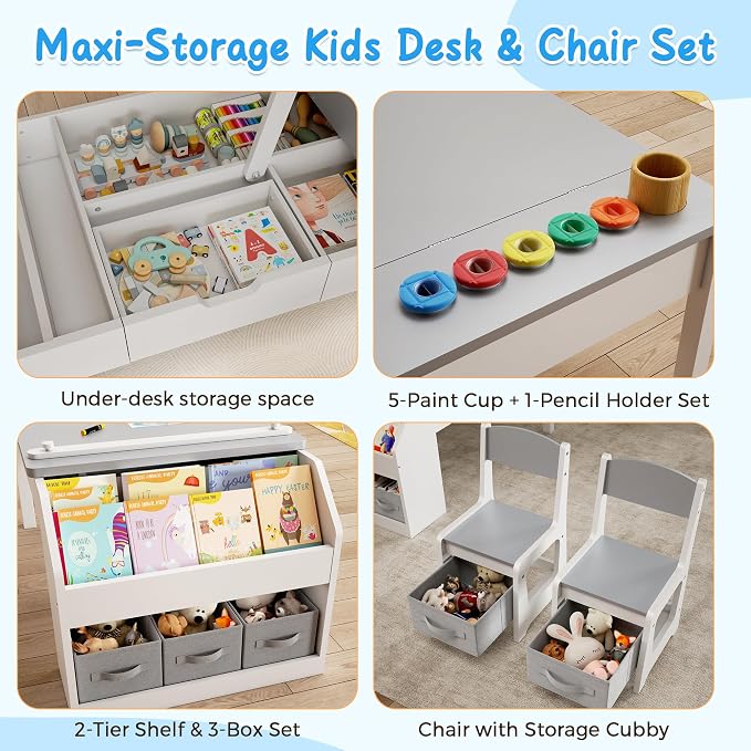 5-in-1 Kids Art Table and Chairs, Toddler Table and Chair Set, Craft Play Desk - Image 7