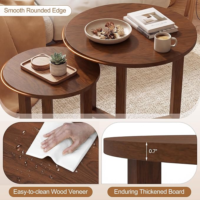 Giantex Round Nesting Coffee Table Set of 2, Wood Nesting End Tables - Image 6