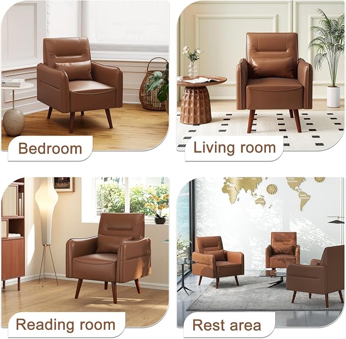 Bonzy Home Mid-Century Modern Faux Leather Accent Chair Set of 2 - Image 7