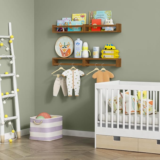 Forbena Dark Wood Nursery Kids Bookshelf Wall Mounted, Wooden Floating Nursery - Image 4
