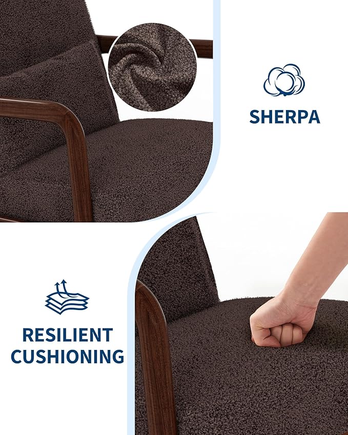 Garvee Mid-Century Accent Chair Set of 2, Sherpa Upholstery, Cozy Reading Chair - Image 3