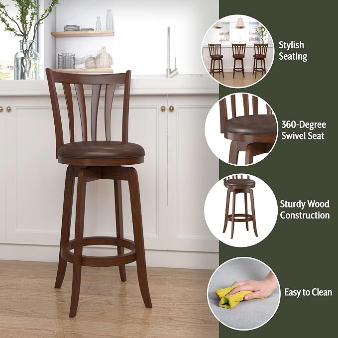 Hillsdale 29.5" Savana Wood Swival Bar Height Stool - Image 4