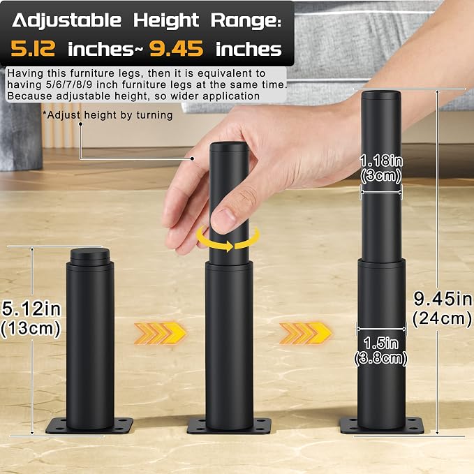 Wlrrcwdttc Metal Adjustable Furniture Legs 5.12-9.45 inch, Sofa Legs Cabinet - Image 2