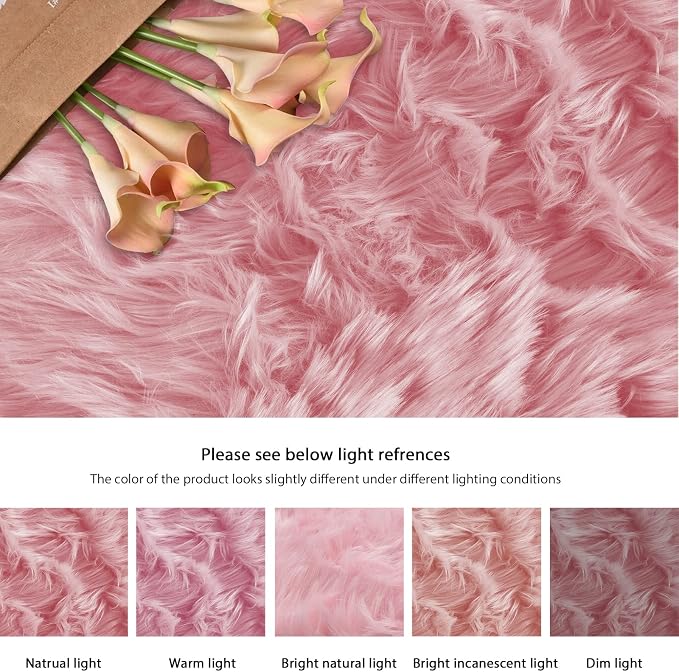ORINOVA Pink Washable Shag Round Rugs 6.6ft Soft Plush Faux Sheepskin Fuzzy Fur - Image 9