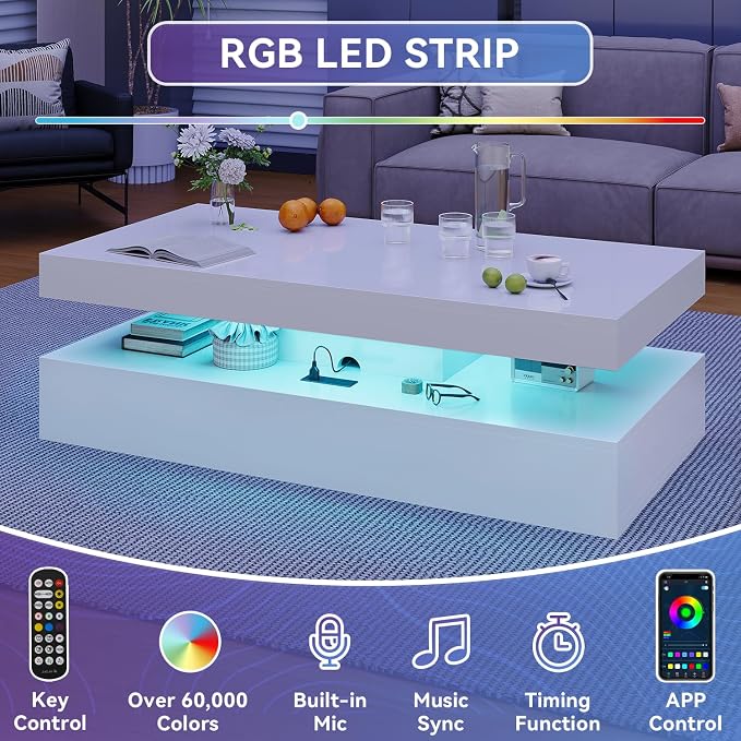 4-Piece Modern Living Room Table Set, Includes High Gloss 70" Fireplace TV Stand - Image 7