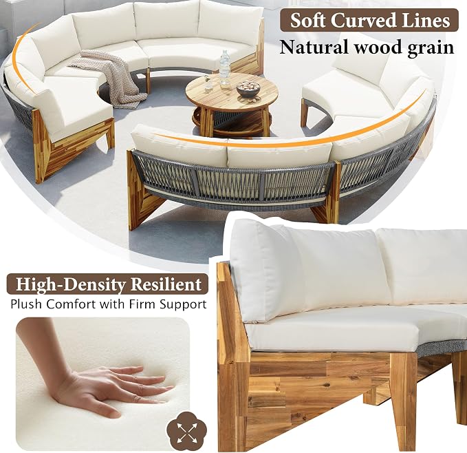VilroCaz 3-Piece Outdoor Patio Furniture Sectional Sofa Set, 2 Semi-Circle Sofas - Image 7