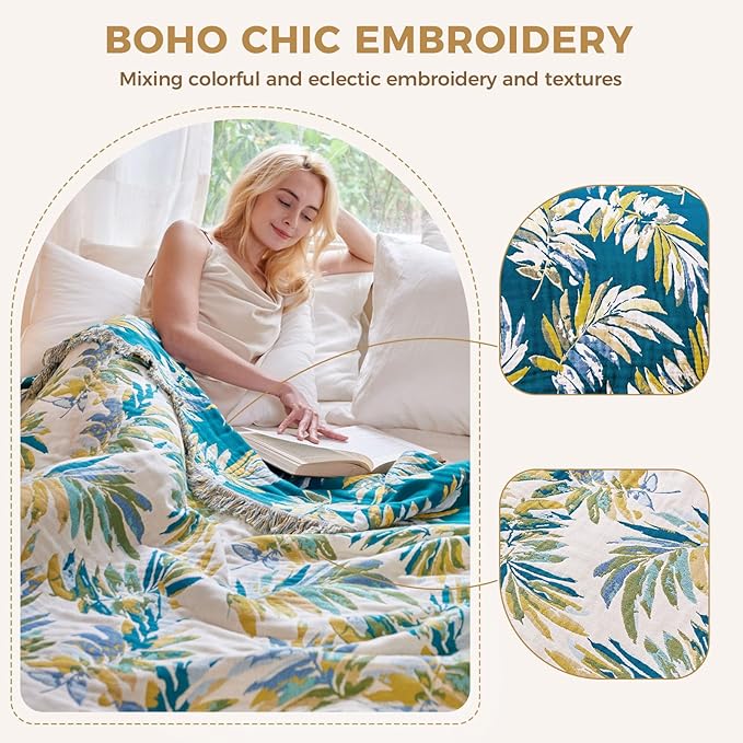 LUTBM Boho Throw Blanket for Bed Cotton Summer Blankets Twin Size for Bedroom - Image 3