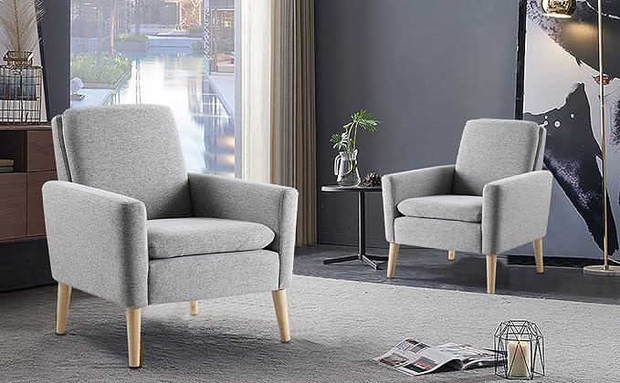 Accent Chair Set of 2 Living Room, Fabric Upholstered Comfy Reading Chair - Image 7