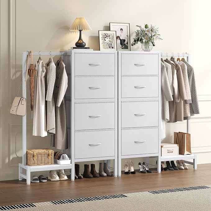 DUMOS Dresser with Hanging Rack, 4-in-1 White Fabric Dresser - Image 9