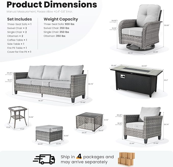 ovios 10 Pieces Patio Furniture Set, Outdoor Wicker Sofa Couch - Image 8