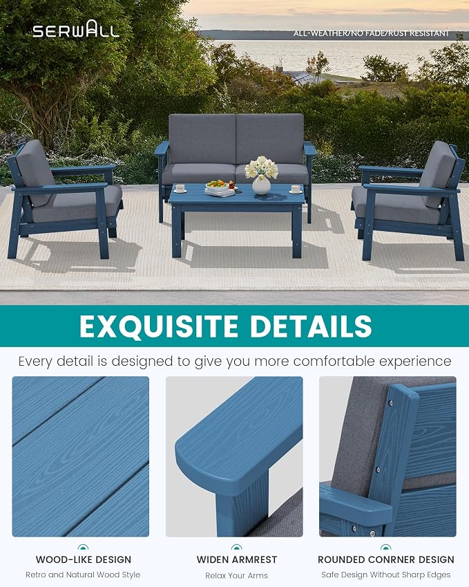 SERWALL Outdoor Patio Furniture Set, 5 Piece HDPE Patio Conversation Sets - Image 4