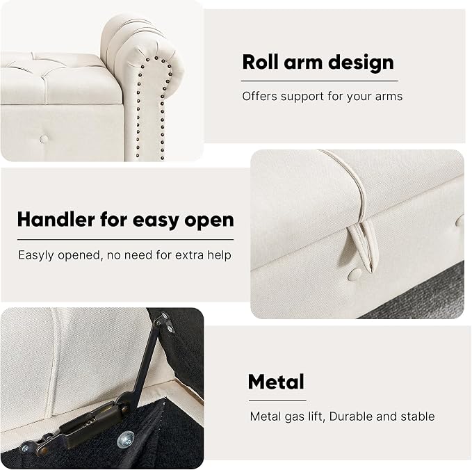 67" Storage Bench for Bedroom, Linen End of Bed - Image 7