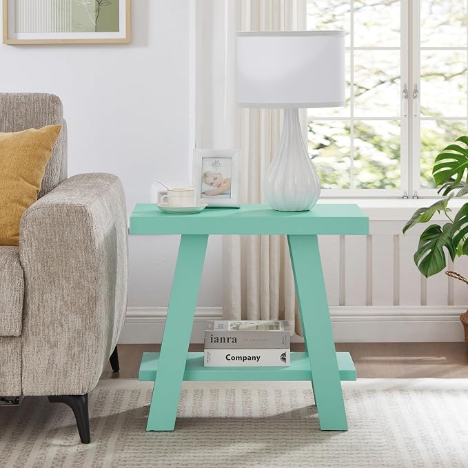 Roundhill Furniture Athens Contemporary Wood Shelf Side Table in Teal - Image 3