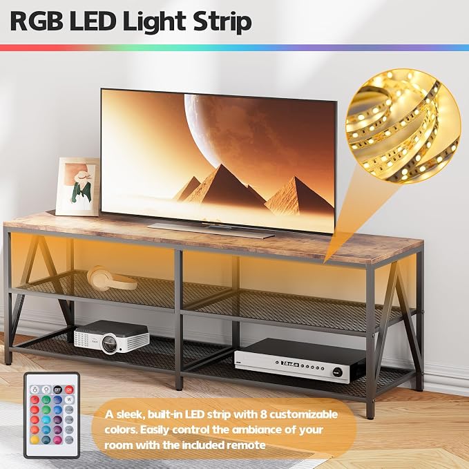55 inch TV Stand with 3-Tier Open Shelf, Entertainment Center with Power - Image 6