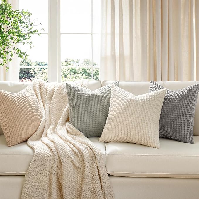 MIULEE Boho Farmhouse Decorative Pillow Covers 18x18 Inch Set of 4 Rustic - Image 2