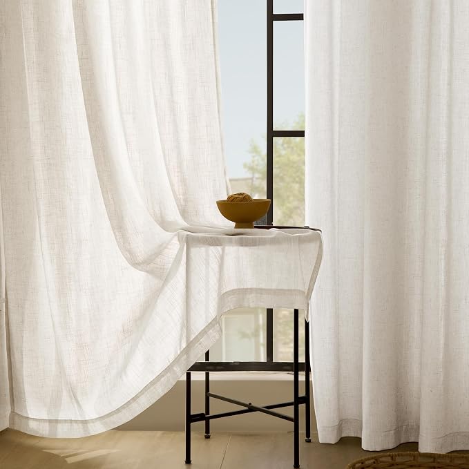 Natural Linen Curtain 102 inch Long 2 Panels Set Back Tab Light Filtering - Image 5