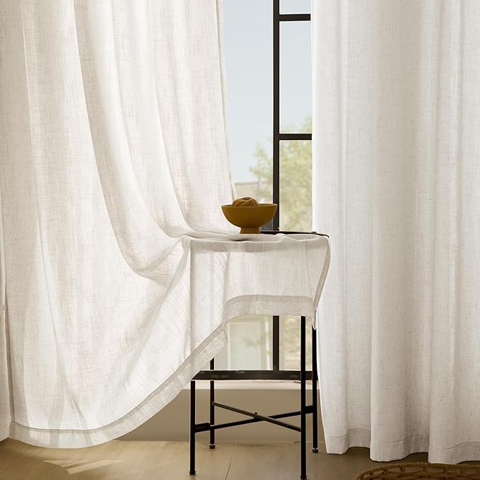 Cream Natural Linen Curtains 86 inch Length 2 Panels Set Neutral Rustic - Image 5