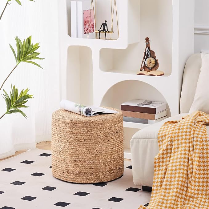 Wimarsbon 18'' Pouf Ottoman, Natural Braided Poof, Round Poufs, Rustic - Image 6
