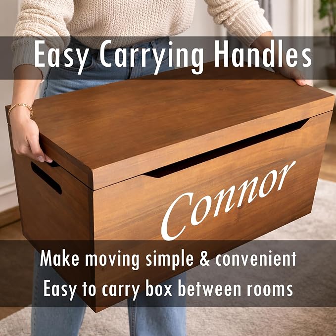 Personalized Engraved Name, Fully Assembled, Solid Wood Storage Trunk - Image 7