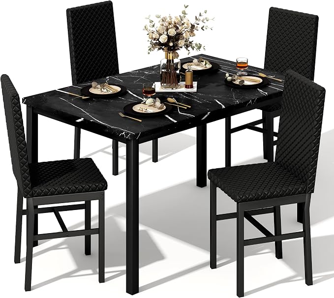 Recaceik Dining Table Set for 4, Modern 5 Piece Dining Table Set Faux Marble by Recaceik