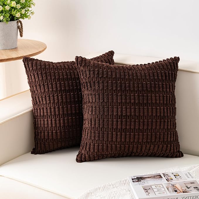 Pack of 2 Corduroy Decorative Throw Pillow Covers 16x16 Inch Soft Striped by Unknown