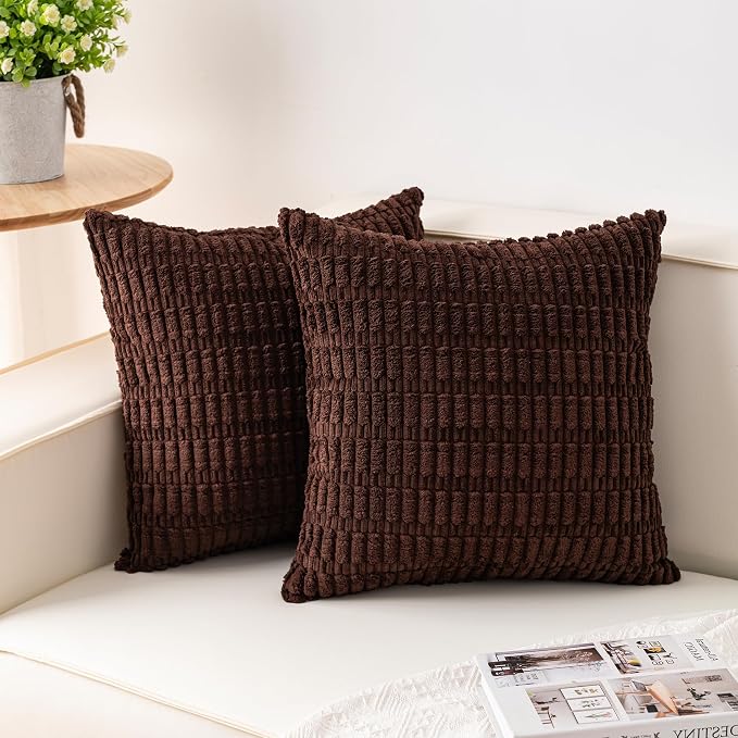 Pack of 2 Corduroy Decorative Throw Pillow Covers 18x18 InchSoft Boho Striped by Unknown