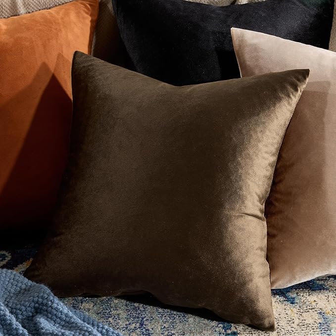 GIGIZAZA Brown Velvet Pillow Covers 26x26, Square Solid Throw Pillow Covers - Image 9