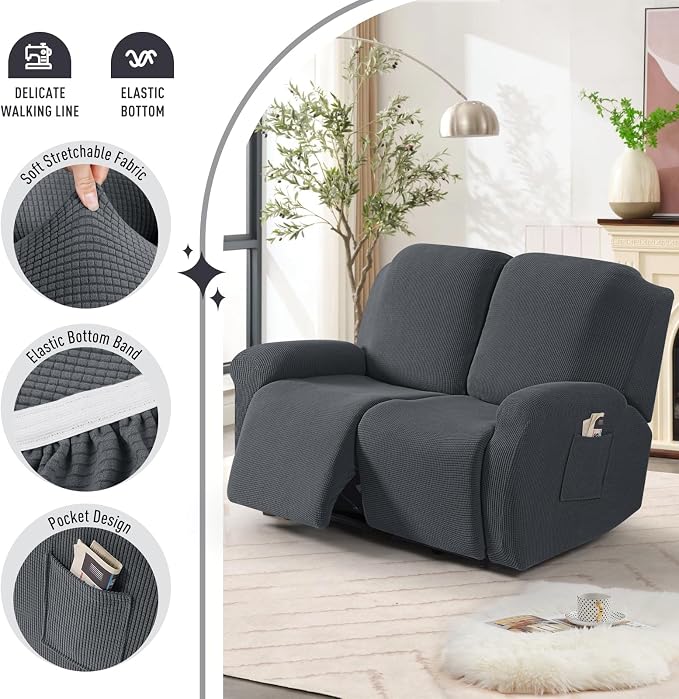 TAOCOCO Recliner Loveseat Slipcover, 6 Pieces Dual Recliner Sofa Covers - Image 3