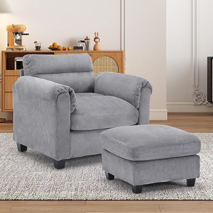 HAOMARKETS Corduroy 2-Piece Sofa Set, Upholstered Ottoman and Accent Chair Sofa - Image 6