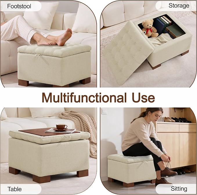 WUTUTUEE 24" Fabric Square Storage Ottoman - Image 6