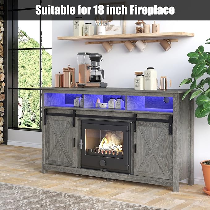 LED Farmhouse TV Stand for 65 inch TVs, Rustic Entertainment Center TV Cabinet - Image 6