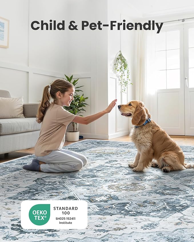 AMADA HOMEFURNISHING 9x12 Area Rug, Washable Low-Profile Large Area Rug - Image 4
