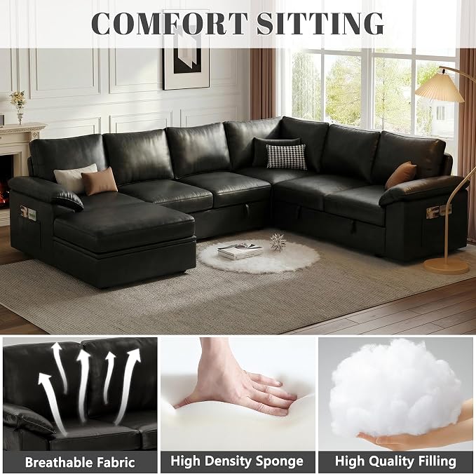 108 Inch Faux Leather Modular Sectional Sofa - Image 4