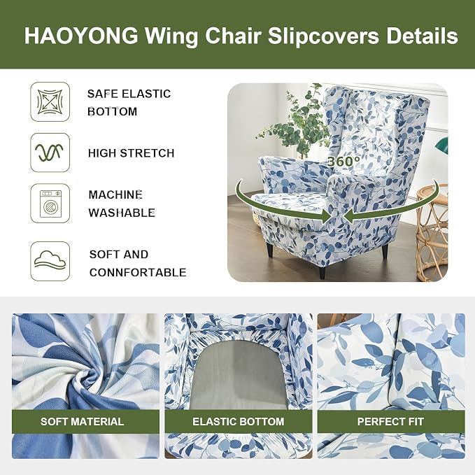 HAOYONG Wing Chair Slipcovers Printed Wingback Chair Covers 2 Pieces Wingback - Image 4