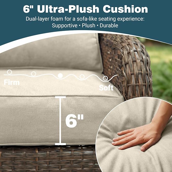 Patio Furniture Set, High Back Rattan Sofa & Swivel Rocker Chairs, Weather - Image 2