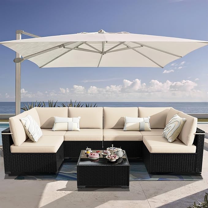KIGOTY 7-Piece Patio Furniture Set, All-Weather PE Rattan Outdoor Sectional Sofa - Image 2