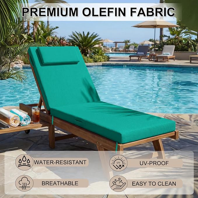 Outdoor Chaise Lounge Cushions, 71x21 Inch Olefin Water & Fade Resistant Pool - Image 6