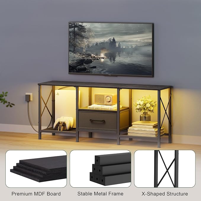 JARHETUN LED TV Stand with Fabric Drawer, Entertainment Center - Image 6